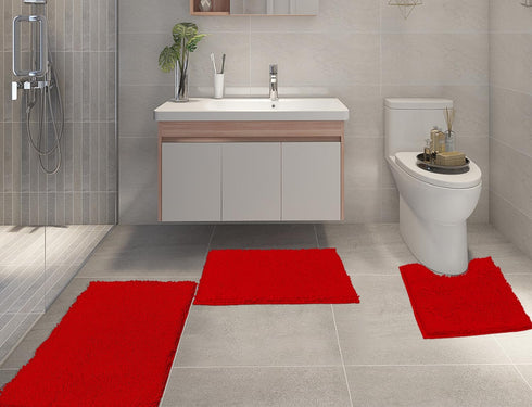 Bathroom Rugs Sets 3 Piece - Non Slip Thick Chenille Bath Mats, Soft Absorbent Shaggy Carpet for Bath, Kitchen