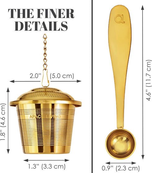 Tea Infuser Set of 2 with Tea Scoop and Drip Tray - Ultra Fine Stainless Steel Strainer for Loose Leaf Tea