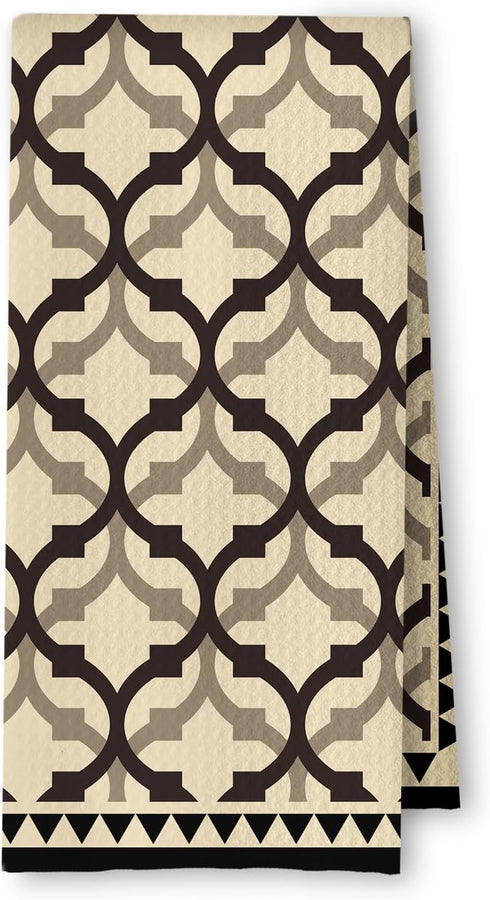 ArtisaEura Beige and Brown Moroccan Kitchen Towels, Boho Abstract Dish Tea Towels for