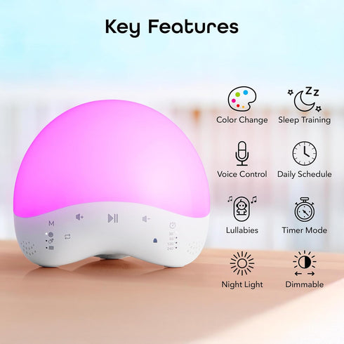 25 Geeni Rise and Shine Baby White Noise Machine with Night Light, Soothing Sounds, RGB Colors, Customizable Sleep