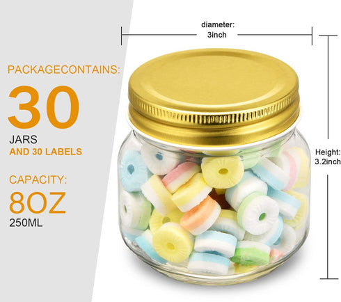 8 oz 30 Pack- -1/4 30 Rainforce Mason Jars Small Mason Jars With Gold Lids Quart Canning Jars| Storage Pickling Jars