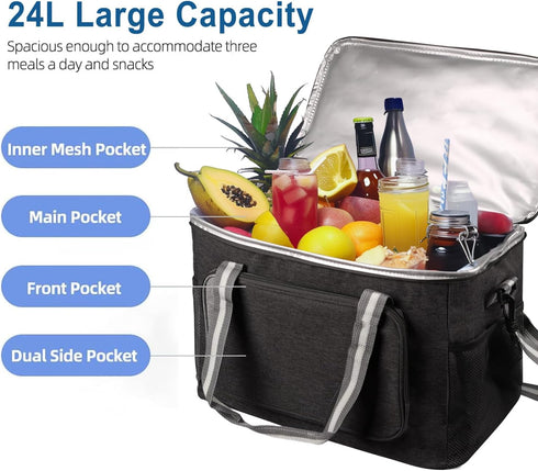 24L 36-Can iknoe Large Cooler Bag Collapsible, Insulated Bags, Leakproof Lunch Cooler Tote with Multi-Pockets for Adult