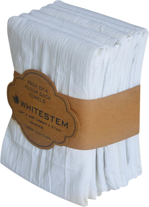 Flour Sack Kitchen Towels, Cotton Blank Tea Towels, Thick Absorbent Quick Dry, 18"x28", 6 Pack for Baking