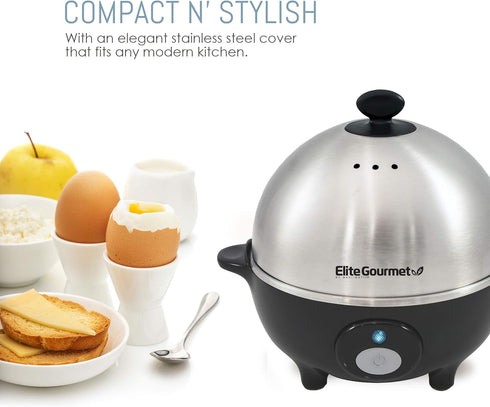 Elite Gourmet EGC-508 Rapid Egg Cooker - 7 Easy-To-Peel Hard, Medium, Soft Boiled Eggs, Poacher, Omelet Maker, Auto