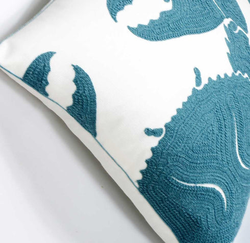 Embroidered Nautical Decor Pillow Cover, Square 18 Inches Decorative Canvas for Nautical Style Deco