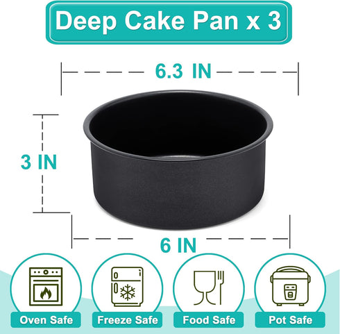 E-far 6 x 3 Inch Cake Pan Set of 3, Deep Stainless Steel Round Cake Pans for Baking Birthday Wedding Cakes