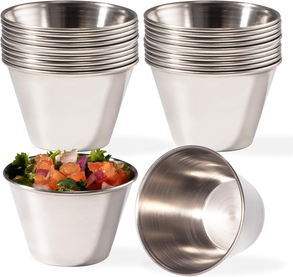 Fit Meal Prep 24 Pack 4 oz Stainless Steel Dipping Sauce Cups, Reusable Metal Ramekins for Home and Restaurant