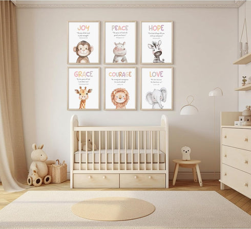 Lhoiplme 12x16x6 Inch Nursery Animal Wall Art Decor Safari Bible Verse Poster Christian Nursery Canvas Wall Decor Baby