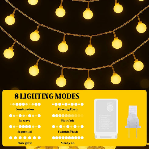PJT 100 33ft 8 LED Hanging String Lights for Classroom Plug in Fairy Lights with Modes, Warm White String Lights
