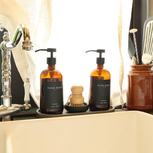 Ronasip Set 5 Set 16 Oz of Kitchen Soap Dispenser Glass Hand Dish Soap Dispenser with Stainless Steel Pump, Cement