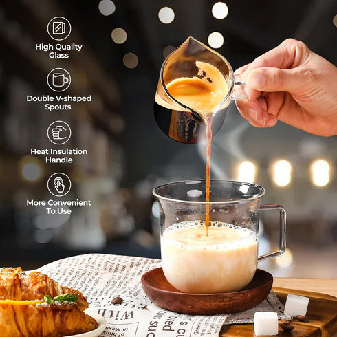 Set 2, 4 Oz Espresso Cups of Espresso Shot Glass with Handle Double Spout Cups Clear Glass Milk Cup Coffee Accessories