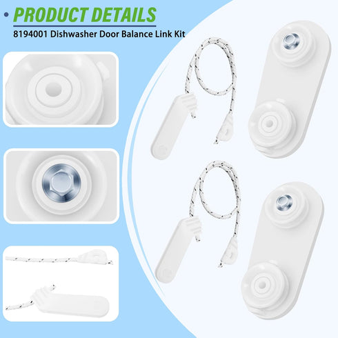 8194001 Dishwasher Door Balance Link Kit, Replaces 8194001VP W10158291, Compatible with Kenmore Whirlpool Maytag