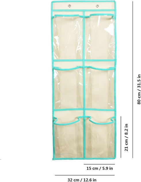 Over The Door Shoe Organizer: Hanging Narrow Closet Door Storage with Large Clear Pockets (6 POCKETS)