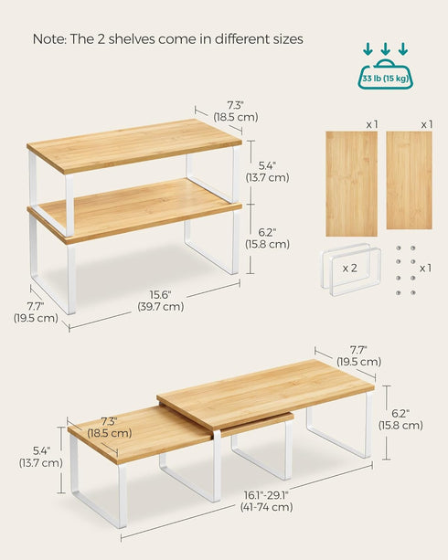 SONGMICS Cabinet Organizer Shelf, Set of 4 Kitchen Storage, Spice Rack, Stackable, Expandable, Metal and Engineered Wood