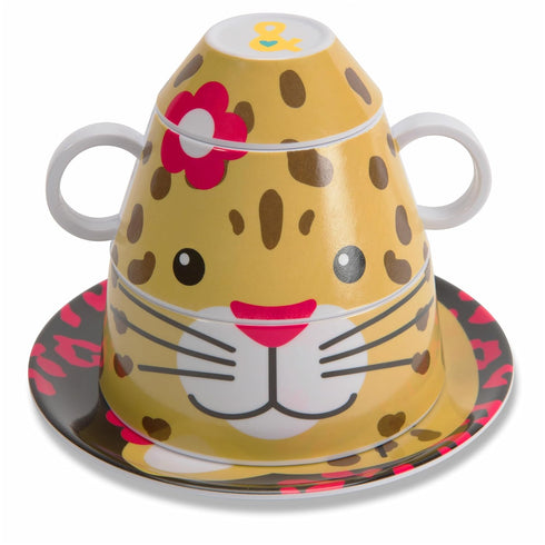 Pavilion Gift Company Izzy and Owie Four Piece Stackable Dinner Set, Leopard