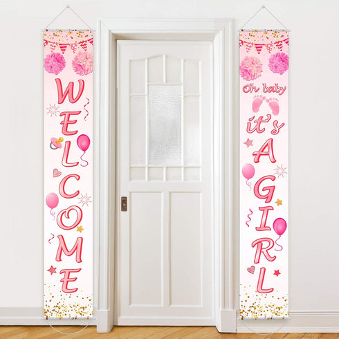 Blulu Baby Shower Decorations - 71 x 12 Inch Welcome It Is a Girl Banner Backdrop for Baby Shower Gender Reveal Party