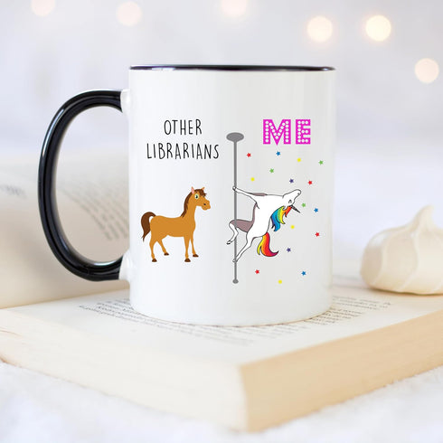 YouNique Designs Librarian Coffee Mug, 11 Ounces Unicorn Mug, Library Gifts, Retirement Mugs, Black Handle