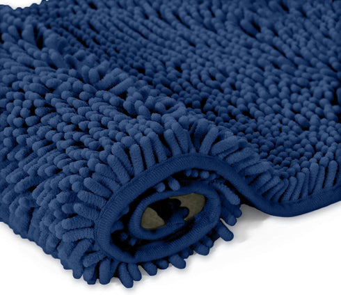 Luxury Blue Bathroom Rugs - 2-Piece Set, Soft Plush Anti-Slip Bath Rug + U-Shaped Toilet Mat, Blue