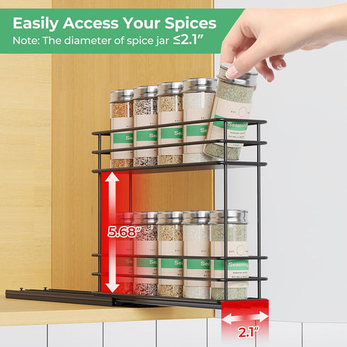 Mystozer 2.5" Wx10.43 Dx8.26 1 2 Pull Out Spice Rack Organizer for Cabinet, Slide Out Spice Racks, Easy to Install