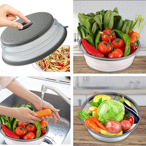 Microwave Splatter Cover Vented for Food, Splatter Guard & Colander Kitchen Gadget for Fruit Vegetables Microwave Plate Cover with Hook Hole,Dishwasher-Safe,BPA-Free Silicone & Plastic (1 Pack) by XGHJ