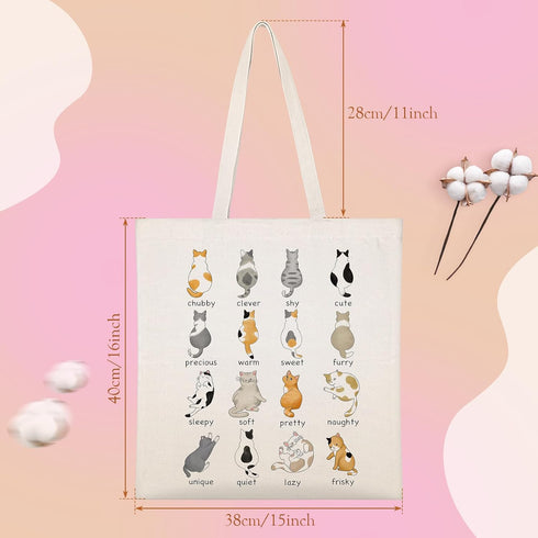 Louise Maelys Canvas Tote Bag for Women Cute Cat Aesthetic Cotton School Shopping Beach Grocery reusable tote bag