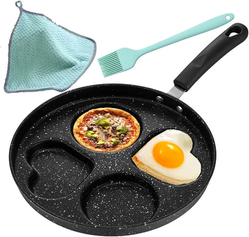 Non Stick Frying Pan, Romantic Heart Circle Egg Pan, Multifunction Omelette Skillet with Oil Brush