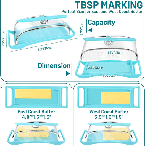 Butter Dish with Lid and Knife, Plastic Butter Keeper/Container for Countertop, Easy Scoop, No Mess Lid, BPA-Free, Dishwasher & Refrigerator Safe, Ideal for Home and Camping - Blue