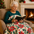 60 50 Poinsettias Cozy Serafina Home Holiday Christmas Fleece Throw Blanket- x Plush White Throw with Red Green Holly