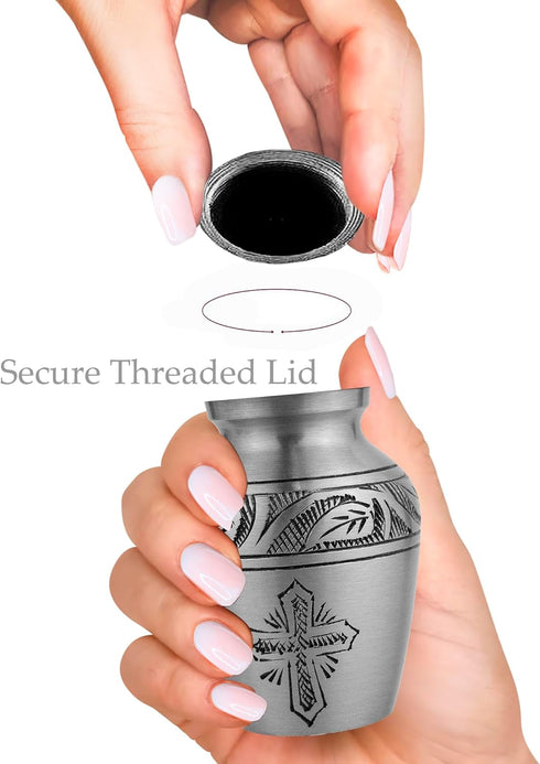 Trupoint Memorials Small Urns for Human Ashes, Keepsake Mini Cremation Urn, Silver Cross.