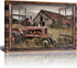Fimtise Barn Pictures Wall Decor, Old Tractor Farmhouse Canvas Painting for Living Room Bedroom Decoration