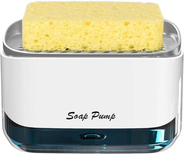 Kitchen Dish Soap Dispenser with Sponge Holder, 2-in-1 Pump for Dishwashing Soap - 12.5 Ounces