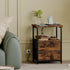 Fixwal Night Stand with Charging Station, Nightstand with Fabric Drawers, Bedside Table for Bedroom, Rustic Brown