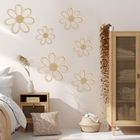 6 Thyle Pcs Daisy Wall Decor Wooden Daisy Wall Sculptures Art Flowers Signs Hanging Plaque for Home Nursery Bedroom