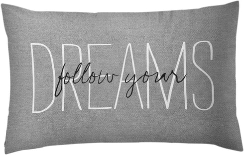 Emvency Throw Pillow Cover, Rustic Gray Follow Your Dreams Decorative Pillow Case, 20x30 Inch Queen Size Cushion
