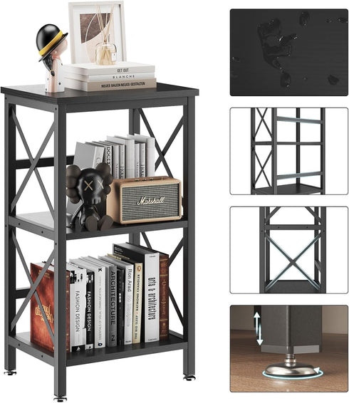 YMYNY 3 Tiers Industrial Metal Bookcase, Black Storage Organizer for Living Room, Home Office, Bedroom, 29.5 * 15.75 *