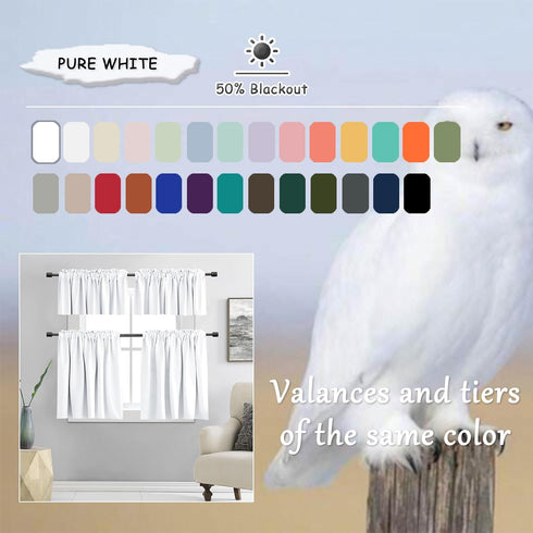 DONREN Pure White Small Window Curtain Panels for Kitchen - Room Darkening Curtain Tiers (30 x 30 Inch, 1 Pair)