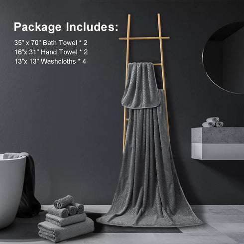 8 Pack Set Grey,2 Towels(35"x70"), 2 Towels,4 Ferdilan Bath Towels Oversized Bath Hand Washcloths Ultra Soft