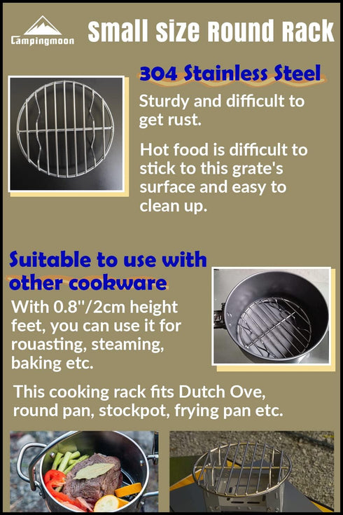 CAMPINGMOON f4.9-inch Round Stainless Steel Cooking Grid Grill for Backpacking Pocket Stove