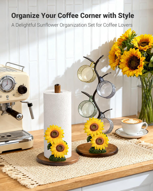 GAJ Counter 3D Sunflower Paper Towel Holder - Sunflower Decor for Kitchen Farmhouse Bathroom - Gifts for Women Mom