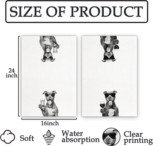 Set 2, Decor(16x24 Inch) Pitbull Gifts Wine Kitchen Towels of Gifts for Pit Bull Dog Wine Lovers Decorative Hand Dish