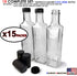 Quadra Bottles 8.5 Oz - 15 Sets of Premium Glass Square Bottles with Leak Proof Airtight Caps, Black