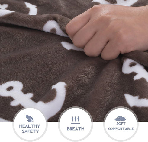 JML Throw Blanket for Couch, Super Soft Lightweight Microfiber Fuzzy Flannel, Shawls for Adults or Pets, Brown Anchor