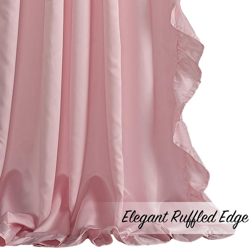 W52 L95, 2 StangH Kids Curtains for Bedroom, French Romantic Style Ruffled Blush Curtains Soft Smooth Faux Silk Window