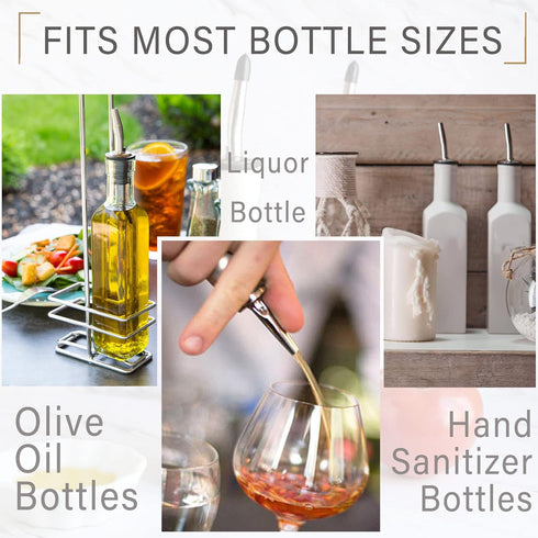 LanMa Olive Oil Spout Pourer, 2PCS Stainless Steel Liquor Bottle Pourers with Rubber Dust Caps