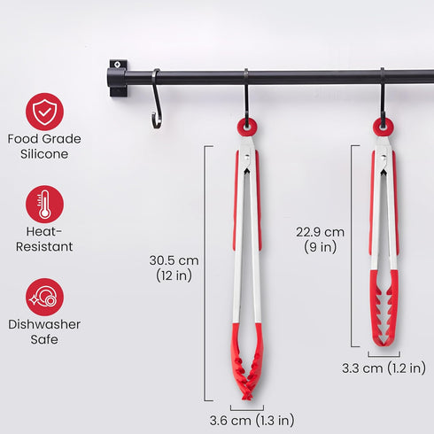 2 9-Inch 12-Inch PCS Pasta Tong Spaghetti Tongs, & Heat Resistant Silicone Pasta Tongs Spaghetti Server With Teeth