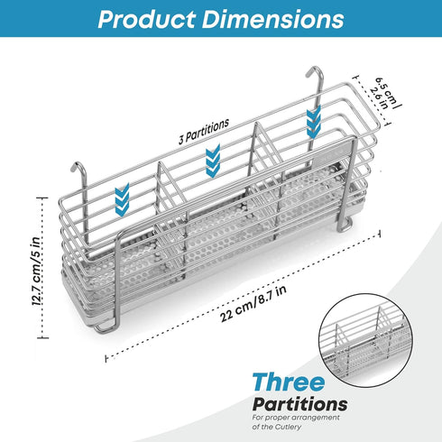 KESOL Sturdy 304 Stainless Steel Utensil Drying Rack Basket Holder with Hooks, 3 Divided Compartments, Rust Proof