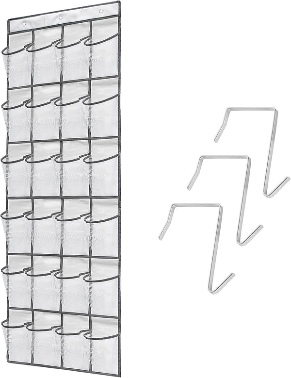 Over the Door Shoe Organizer, 24 Large Breathable Mesh Pockets, Space Saving