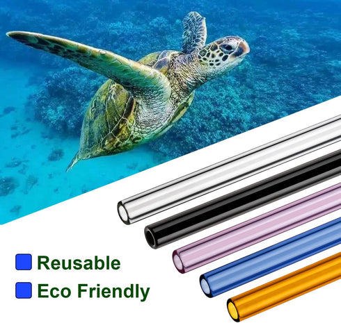 Borosilicate Glass Straws for 16 oz Tumbler, 9 inch 8mm BPA Free, Reusable Clear Bent Skinny Drinking Straws