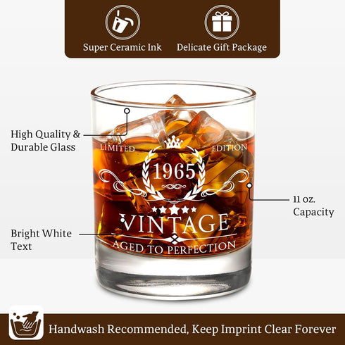 AOZITA 60th Birthday Gifts for Men, Party Supplies, 11oz Whiskey Glass for 60th Anniversary, Bday Gifts Ideas