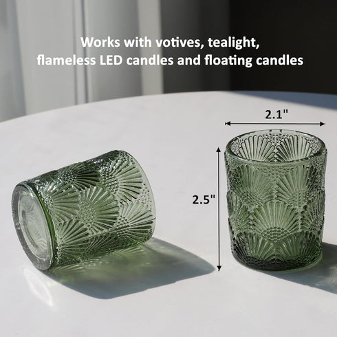 Set 24, Woho Green Votive Candle Holders of Green Glass Tealight Candle Holder for Christmas Party Decor, Tea Light